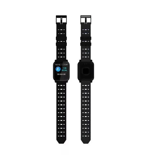 A6 smart bracelet with colour screen and silicone strap in blue, shown on a wrist.