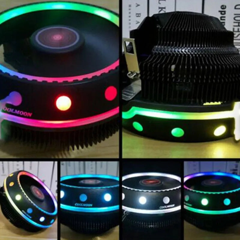 Colour-changing computer cooling CPU fan with aluminium heat sink black finish