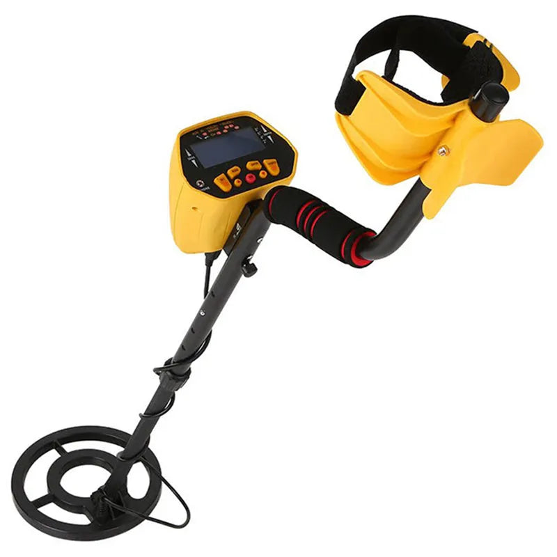 GC1028 black and yellow professional metal detector with LCD display and adjustable pole.