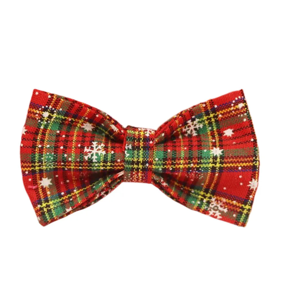 Red Christmas dog collar and leash set with snowflake design, plaid rope, floral bows, and matching vest