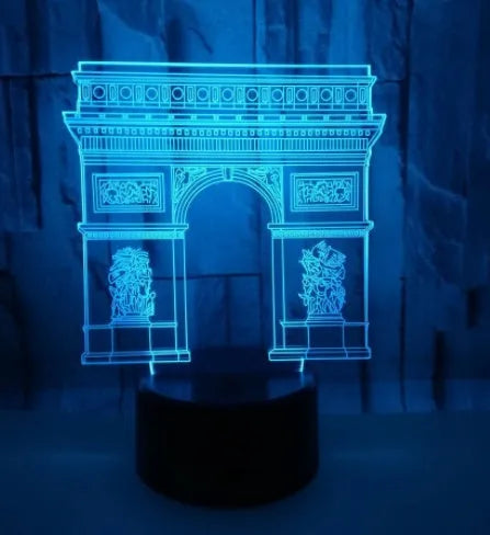 Triumphal Arch 3D acrylic night light with 7 colour LED and black ABS base
