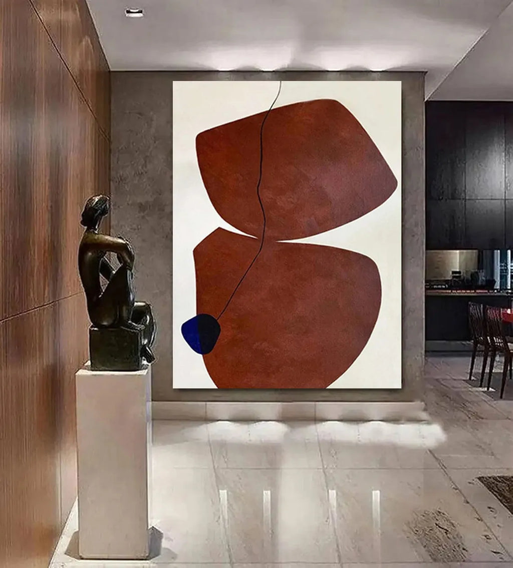 Hand-painted abstract wabi-sabi style oil painting on canvas, unframed and rolled, with modern minimalist design