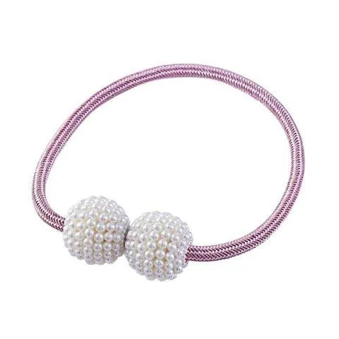 Magnetic curtain tiebacks with pearl beads in multiple colour options on white background