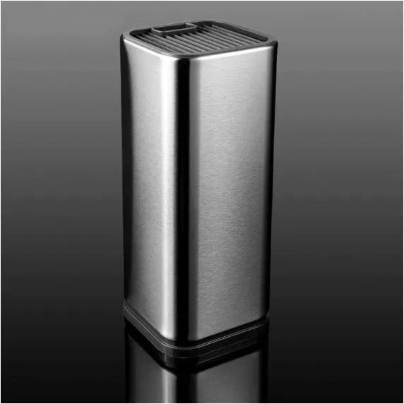 Stainless steel kitchen tool holder with detachable base, storing knives and utensils