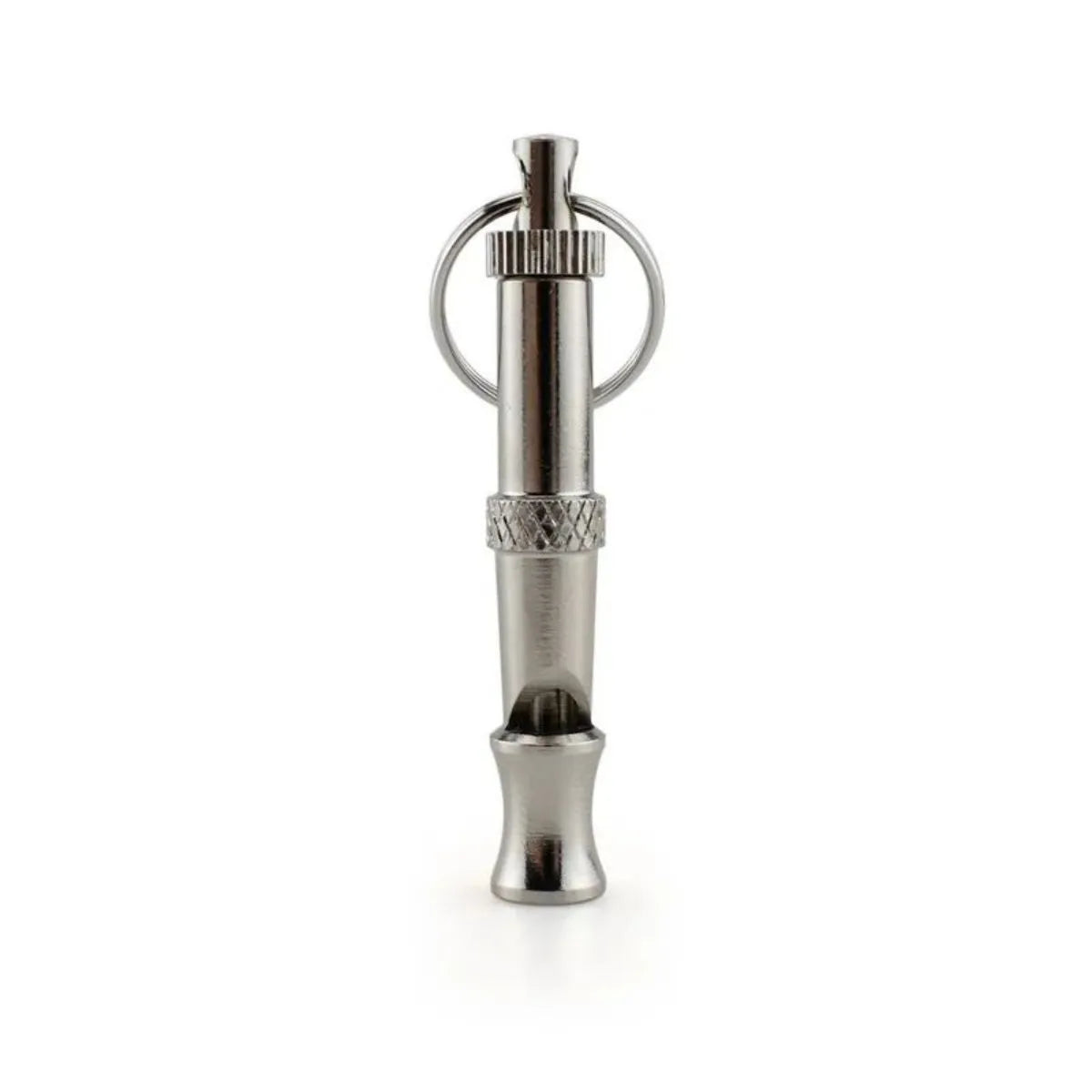Metallic-coloured adjustable ultrasonic dog whistle with brass electroplated nickel construction