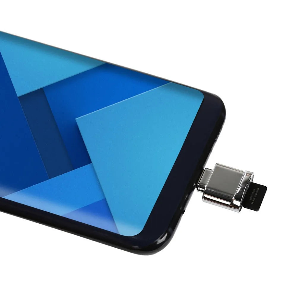 Micro USB OTG TF card reader adapter with metal body, golden colour, 23x16x10mm, for Android phones