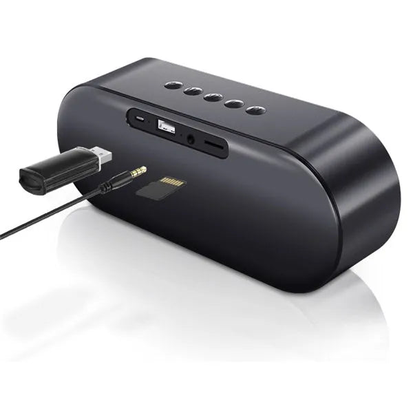 Black wireless Bluetooth speaker with dual speakers 6W output and TF card slot