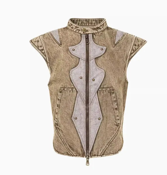 Korean style pleated denim vest for men in Picture Colour