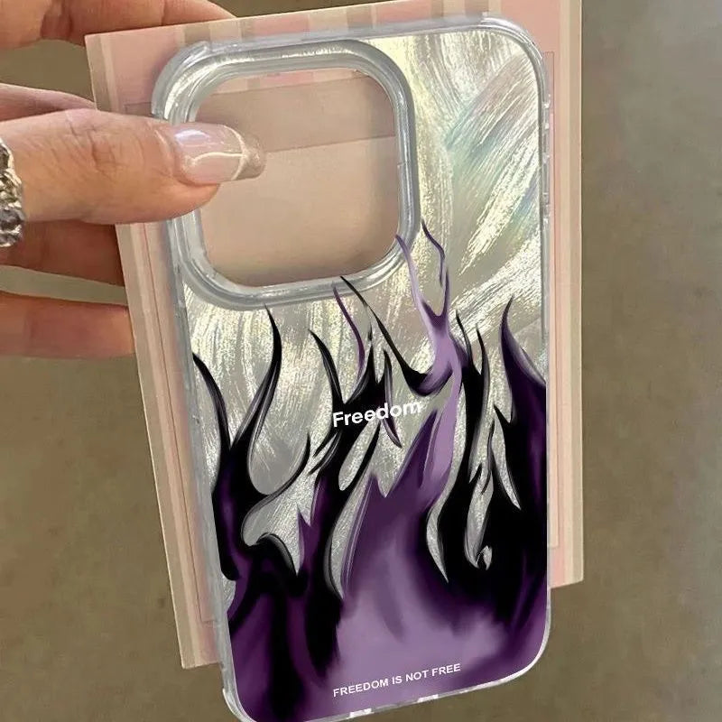 Silicone iPhone case with colourful flame pattern design for Apple iPhone 7 to 16 models