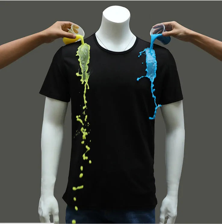 Quick-drying waterproof anti-fouling half sleeve round neck T-shirt in white, black or blue, loose fit, sizes S to 5XL