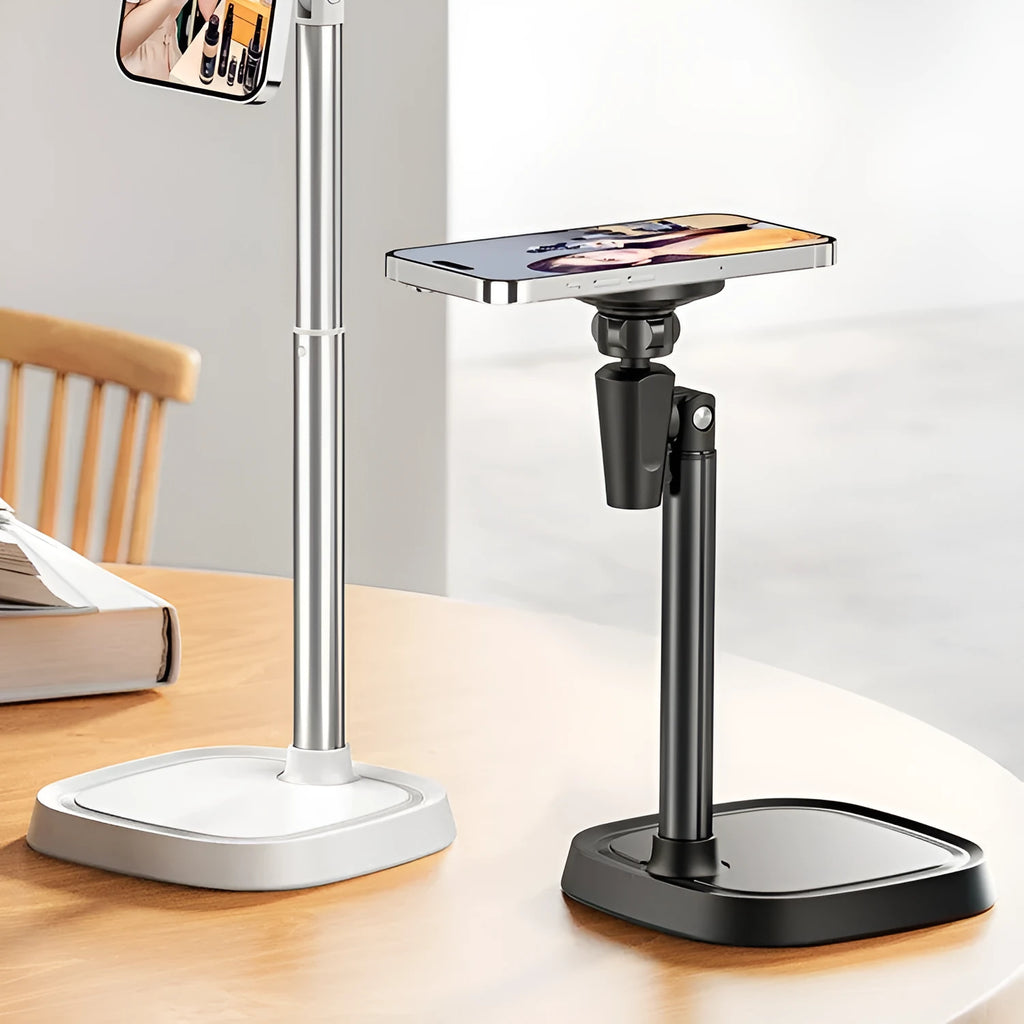Magnetic phone holder retractable desktop stand in T8 magnetic black, alloy construction, universal fit
