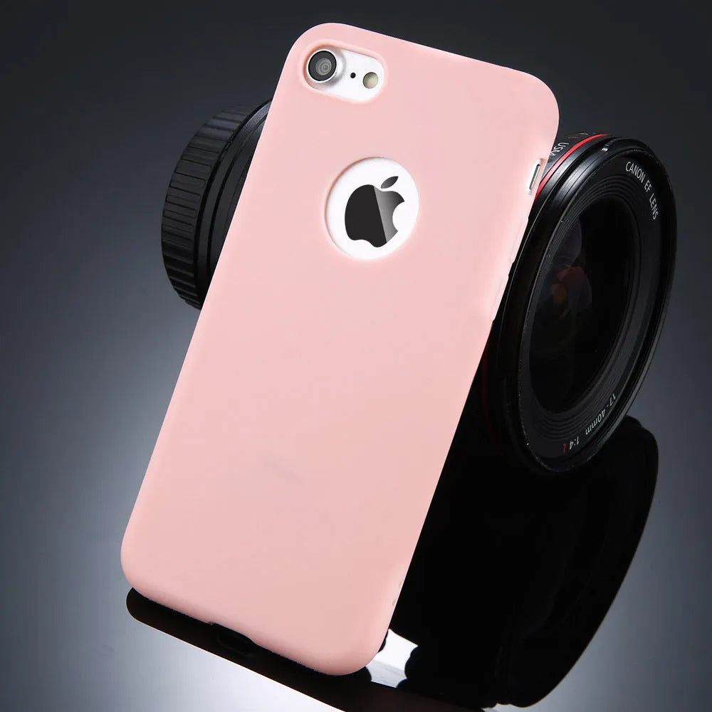 Candy colour soft silicone TPU phone case for Apple iPhone on a plain background