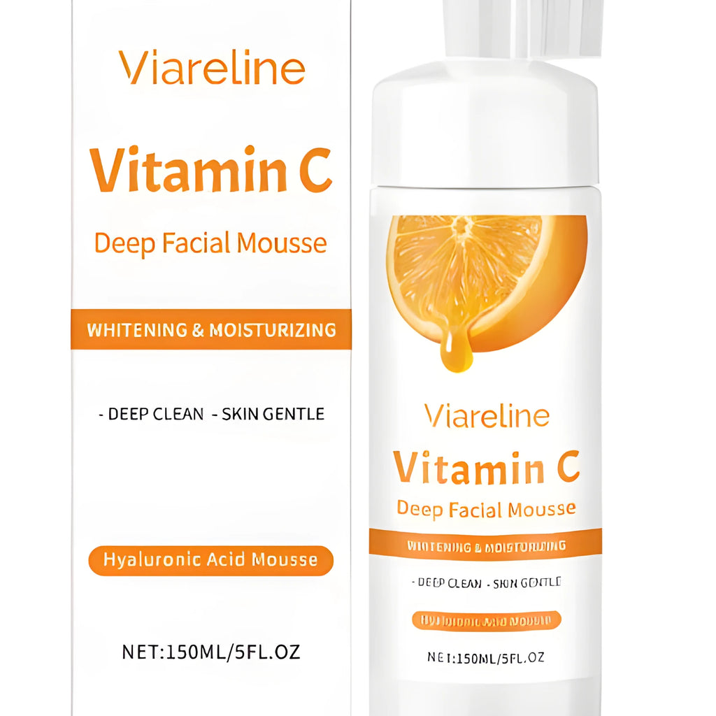 150ml pump bottle of Vitamin C Brightening Cleansing Mousse for face with hyaluronic acid and aloe extract