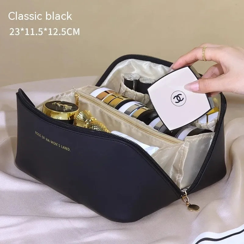 Large Capacity Travel Makeup Storage Bag PU Leather 23.5x10.5x11cm Solid Colour Urban Simplicity Daily Use White Pink Light Brown Black Organiser Case