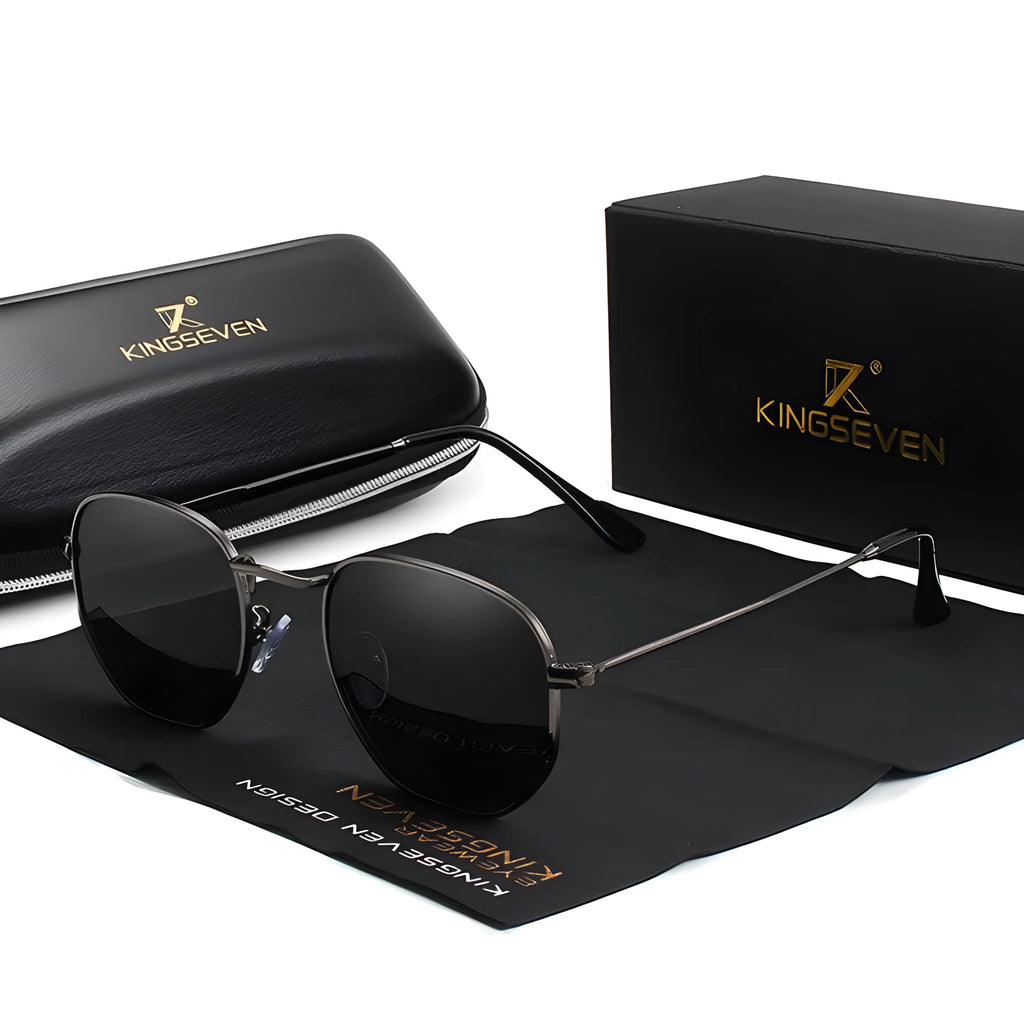 Classic round retro sunglasses for men with metal frame, shown in a colour option like black or gun grey.