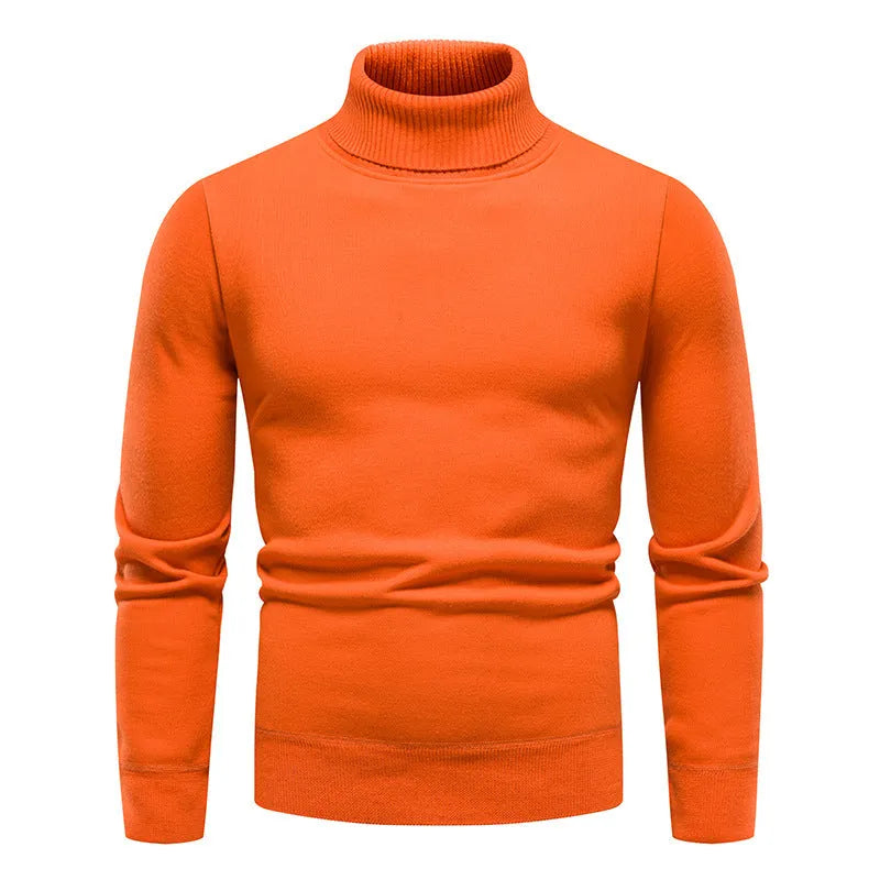 Men's fleece-lined turtleneck sweater in beige, straight pullover, sizes M-4XL
