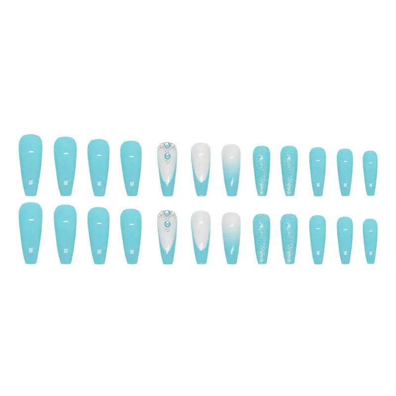Long ballet false nail extensions in solid Z689 smart blue diamond colour with included glue