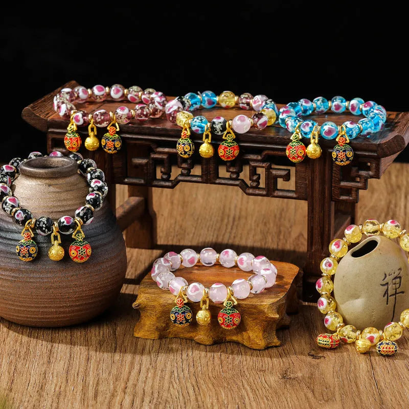 Swallowing gold beast cherry blossom powder heart bracelet with 10mm beads in six colour options