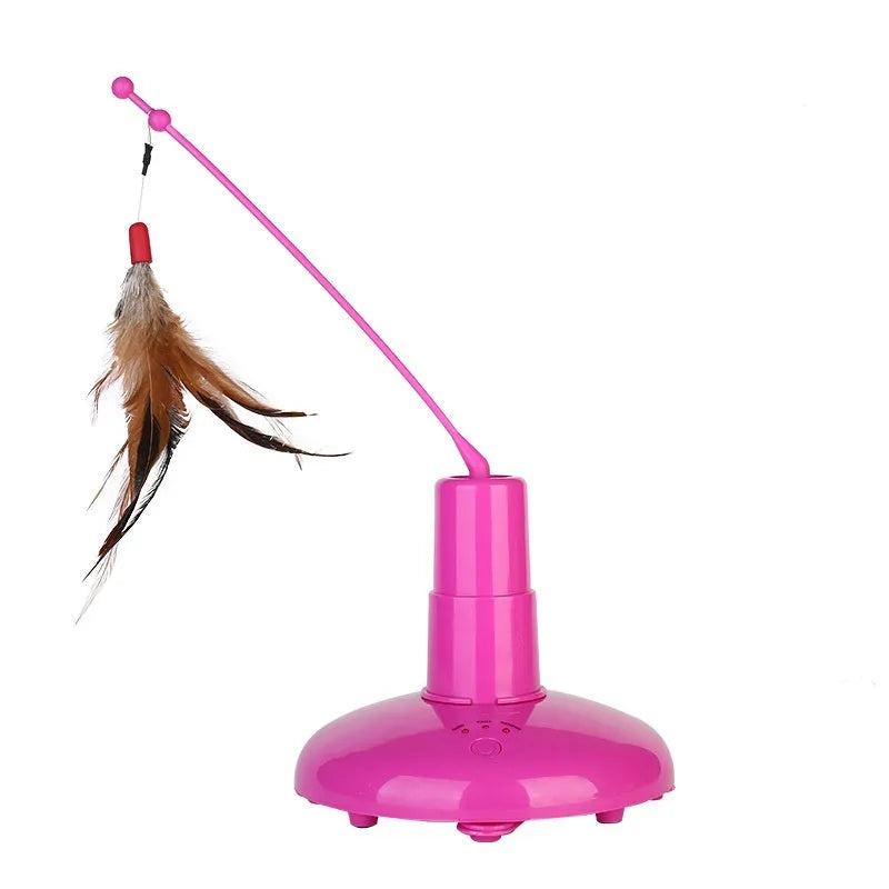 Pink fly rotator cat teaser toy with automatic rotation, made from ABS plastic, single pack