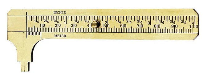 Mini copper vernier caliper with double scale, 100mm range, and 24mm card foot for small object measuring