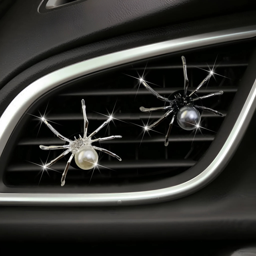 Metal spider car vent perfume clip in black or silver with metal holder