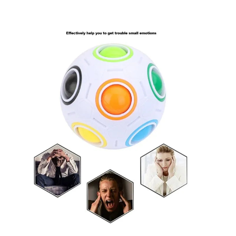 7cm diameter rainbow coloured ball puzzle with visible holes and internal movable balls