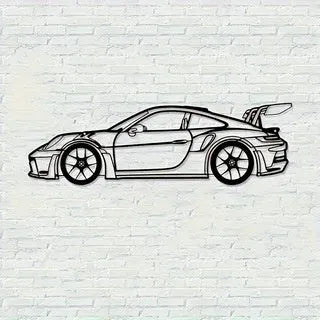Black iron sports car wall art decoration on a wall, suitable for home or office use