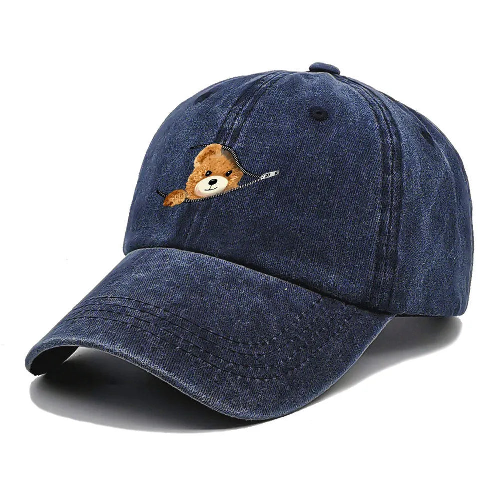Cotton retro washed sun hat in navy blue with dome crown and sunshade brim, size M 56-58cm, for outdoor fishing