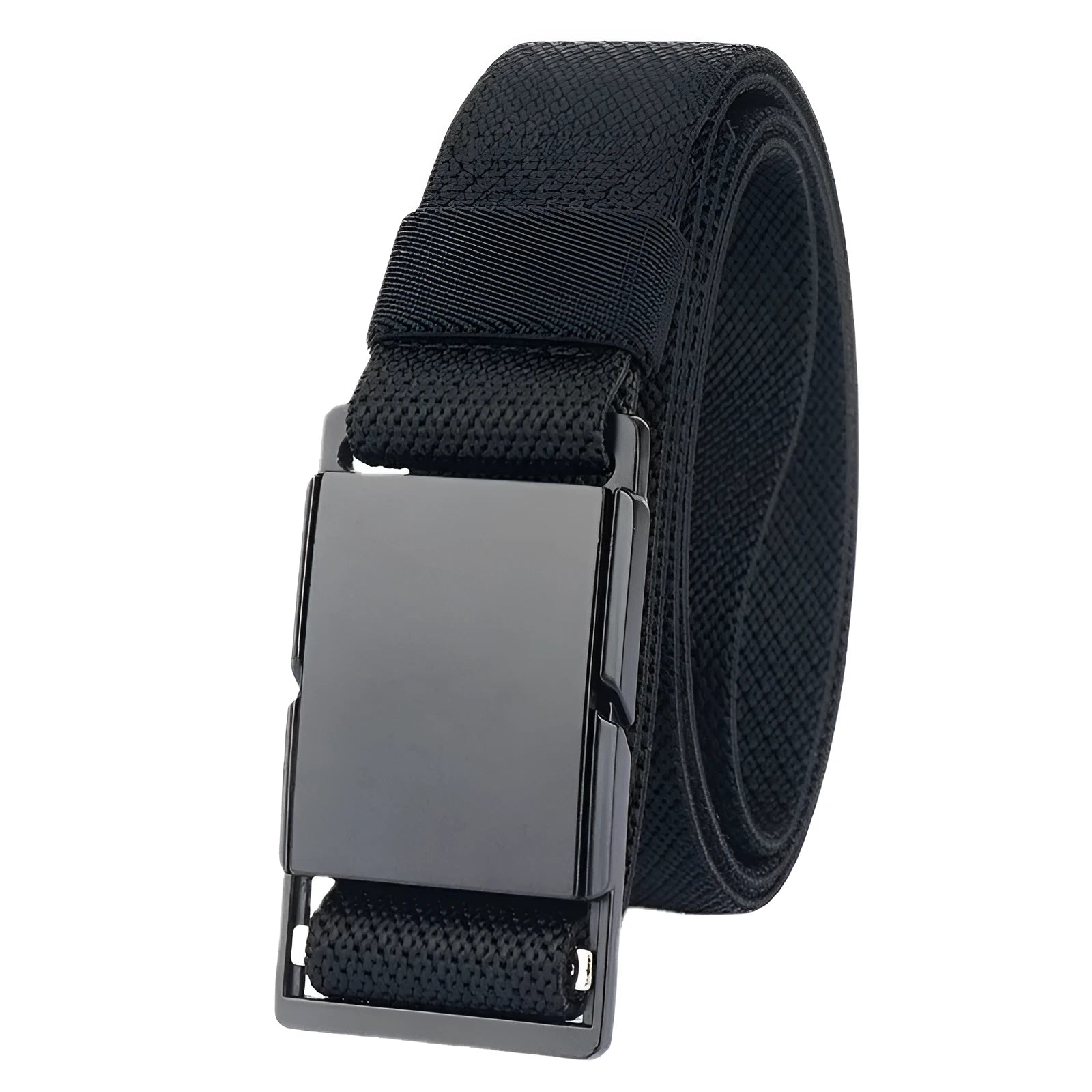 Casual polyester belt with a silver metal magnetic buckle in dark khaki colour.