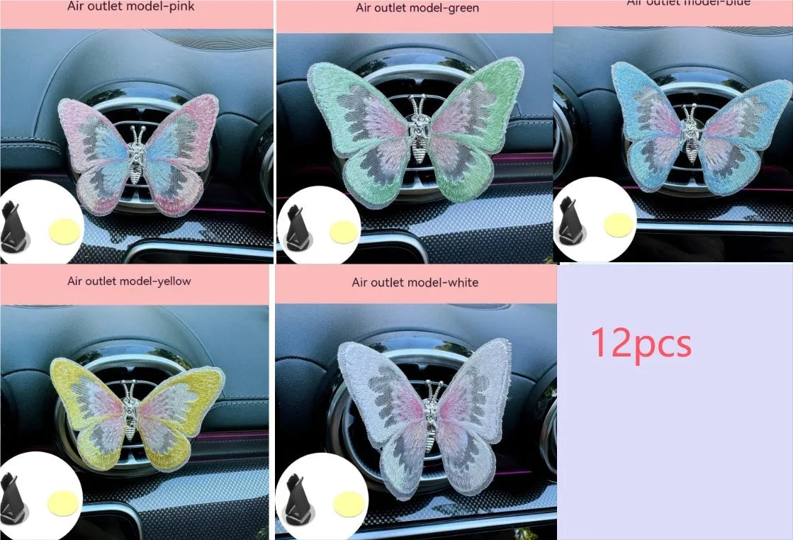 Embroidered butterfly fabric decoration for car air vent or dashboard in multiple colour options
