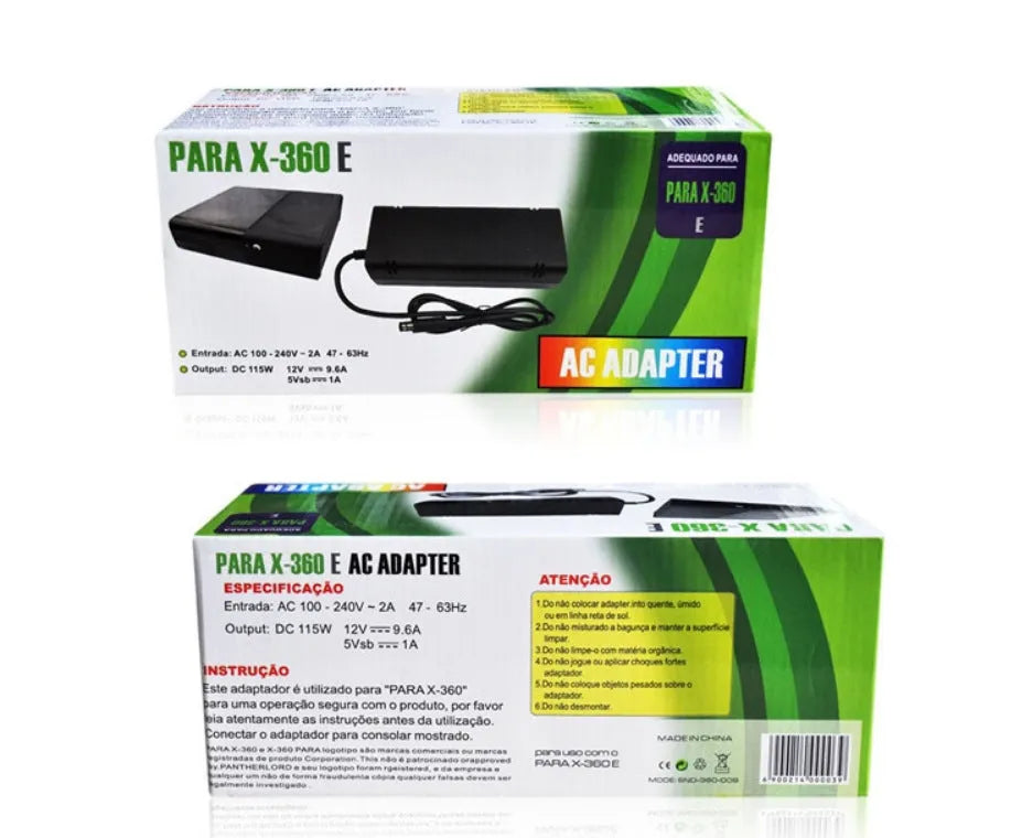 Black Microsoft XBOX360E AC power adapter with UK plug for 110V consoles