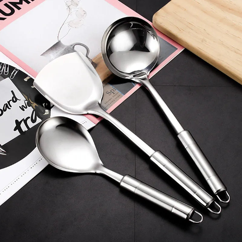 Anti-scalding 201 stainless steel 6-piece kitchenware set including stir-fried shovel, soup spoon, colander, and rice spoon