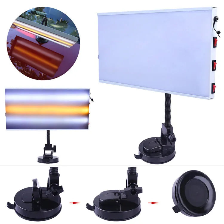 White MPT X009 car dent repair detector kit with concave inspection light and metal alloy tools