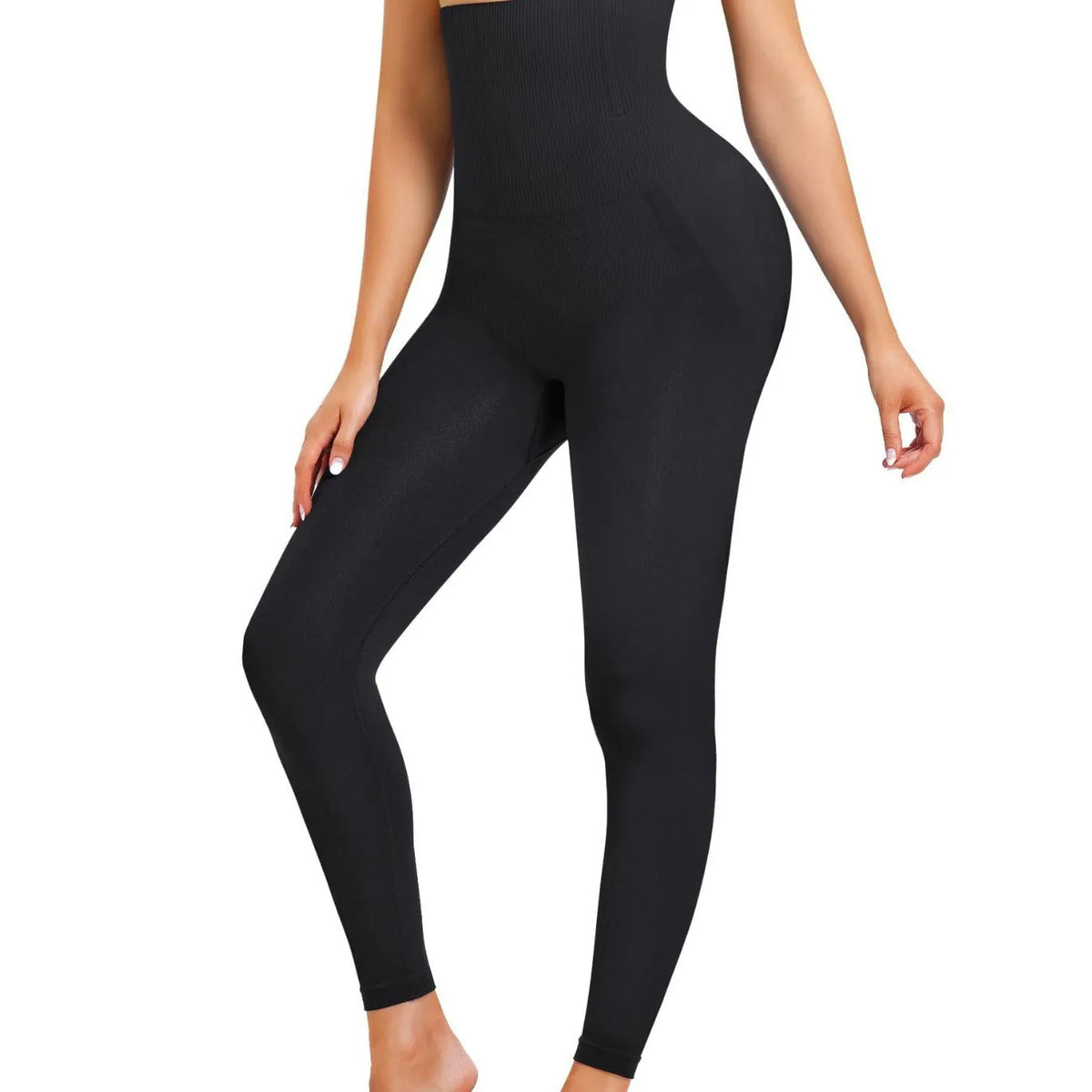 High waist cropped pants in nylon, slimming belly contracting, available in five colours and sizes S to XXL.