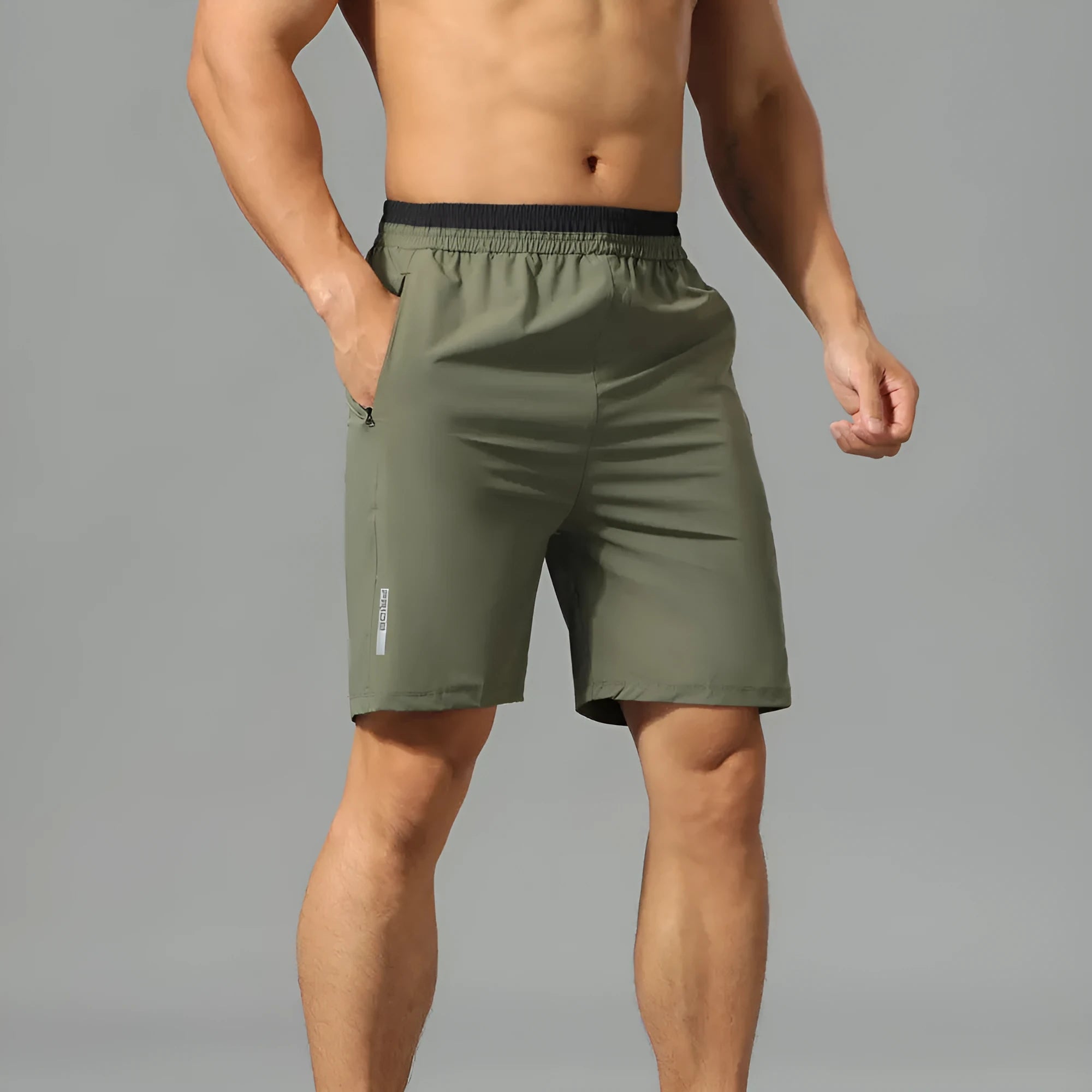 Men's loose-fit cropped running pants in quick-drying ice silk, Army Green colour