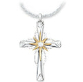 Silver octagonal star cross alloy pendant, 22x15mm, with 42+5cm ring chain for women and girls.