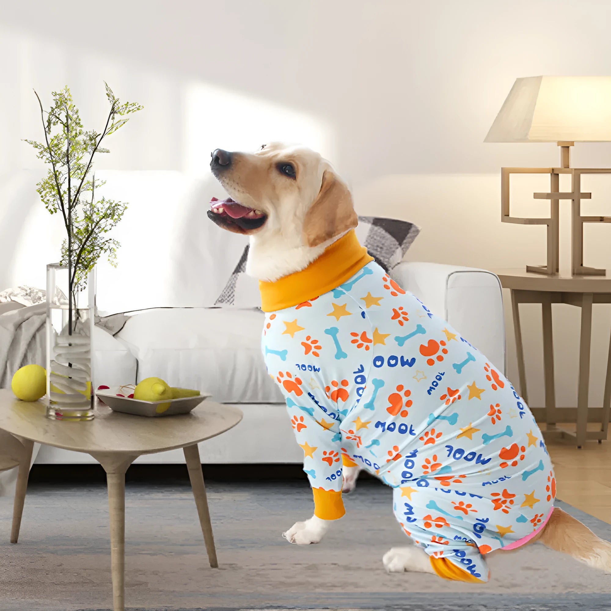 Cotton sleeveless dog jumpsuit vest shown in one of over 40 available colour and print designs.