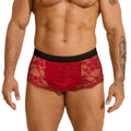 Men's black lace briefs with hollow out see-through design showing lace pattern