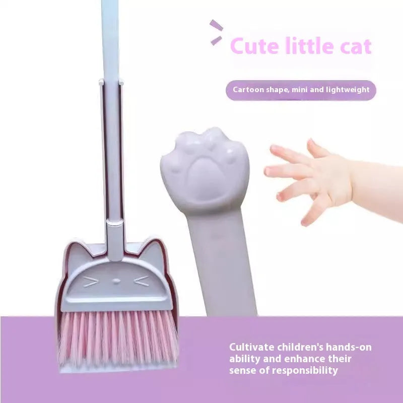 Purple broom and dustpan set with rotating brush holder on plastic construction
