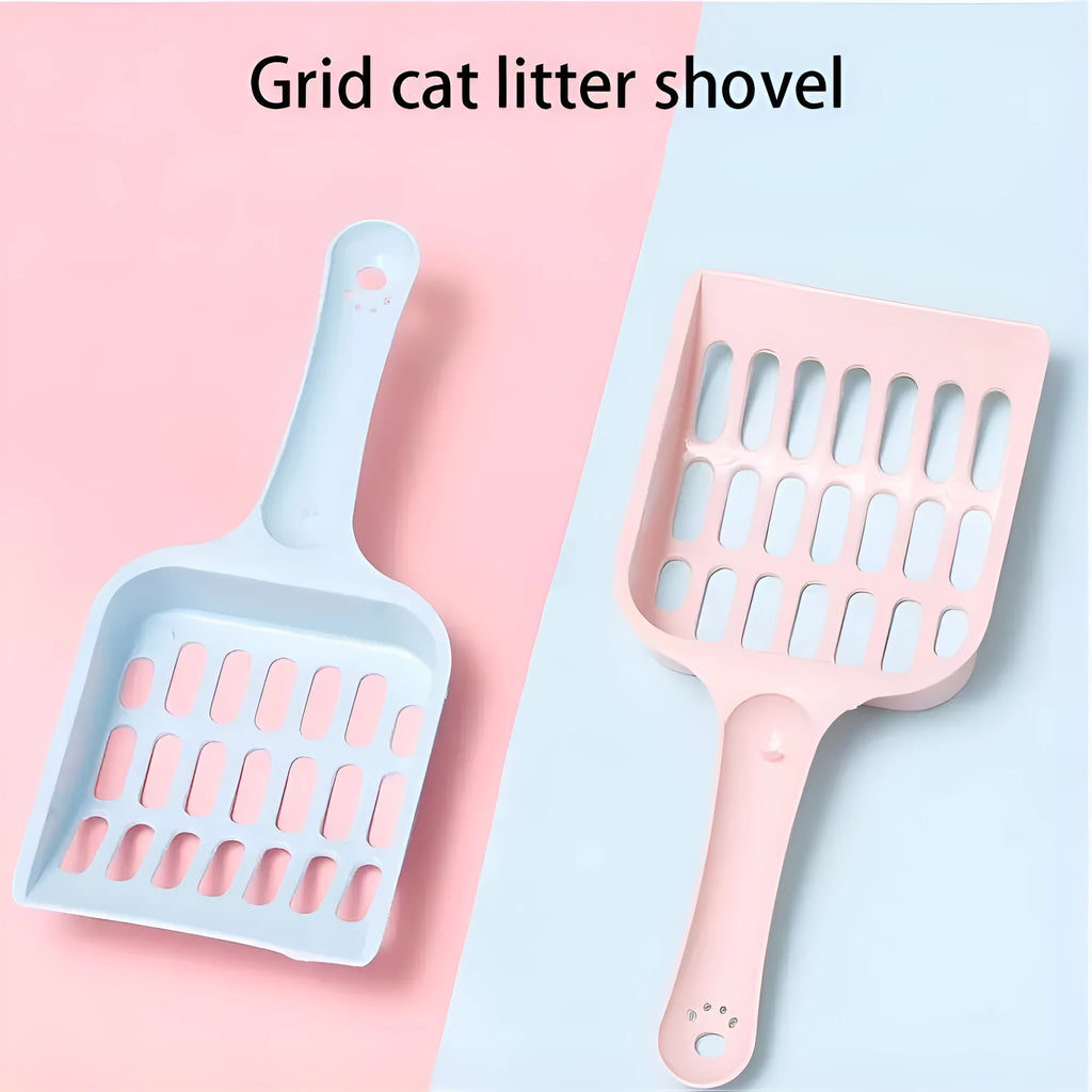 Blue plastic cat litter scoop for cleaning pet litter boxes and trays