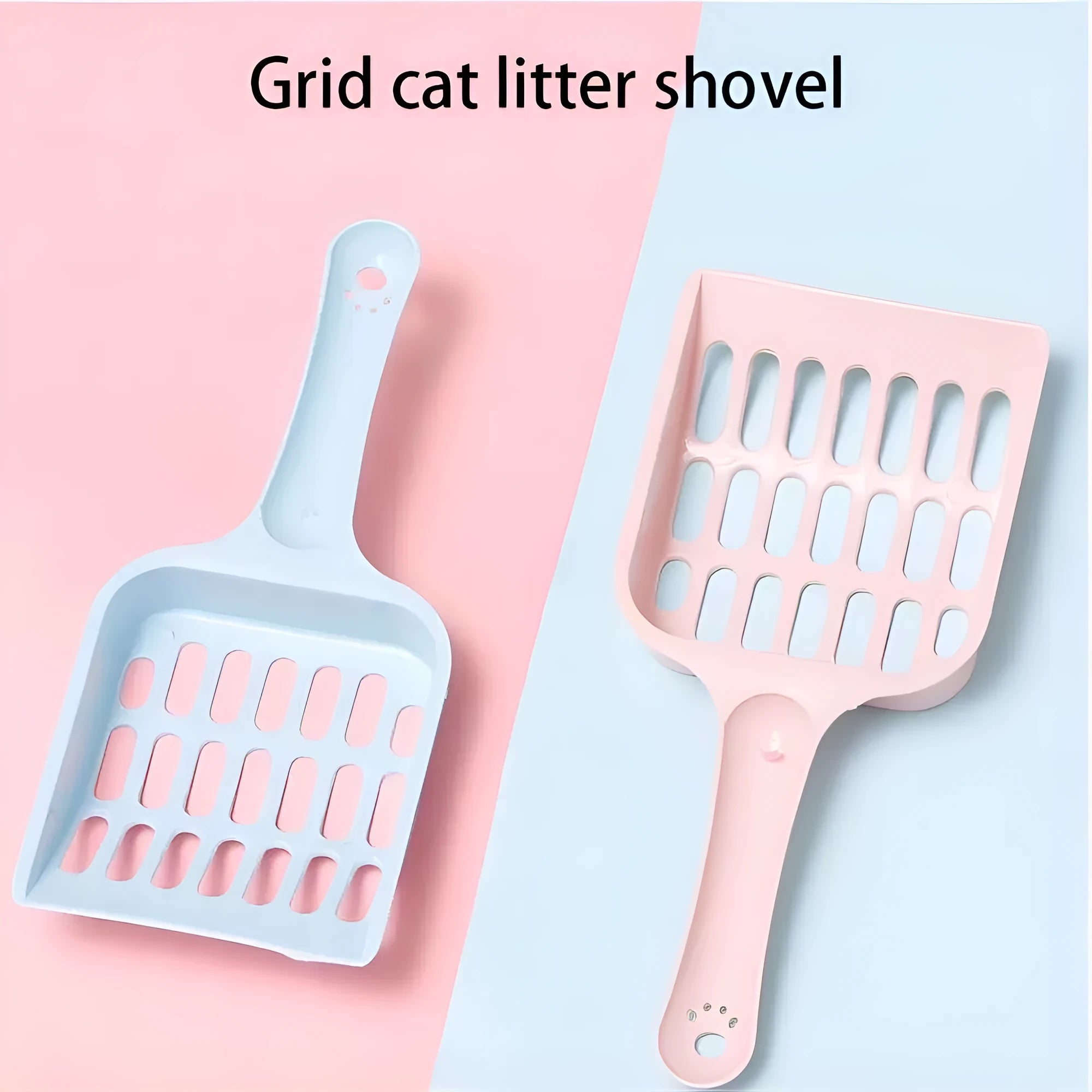 Blue plastic cat litter scoop for cleaning pet litter boxes and trays