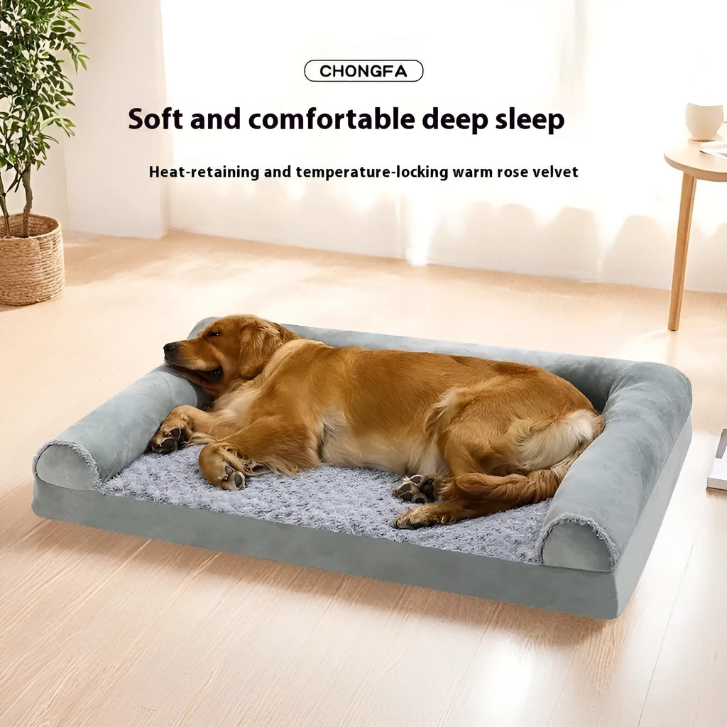 A light grey collapsible cloth dog kennel for medium to large breeds, shown folded flat.