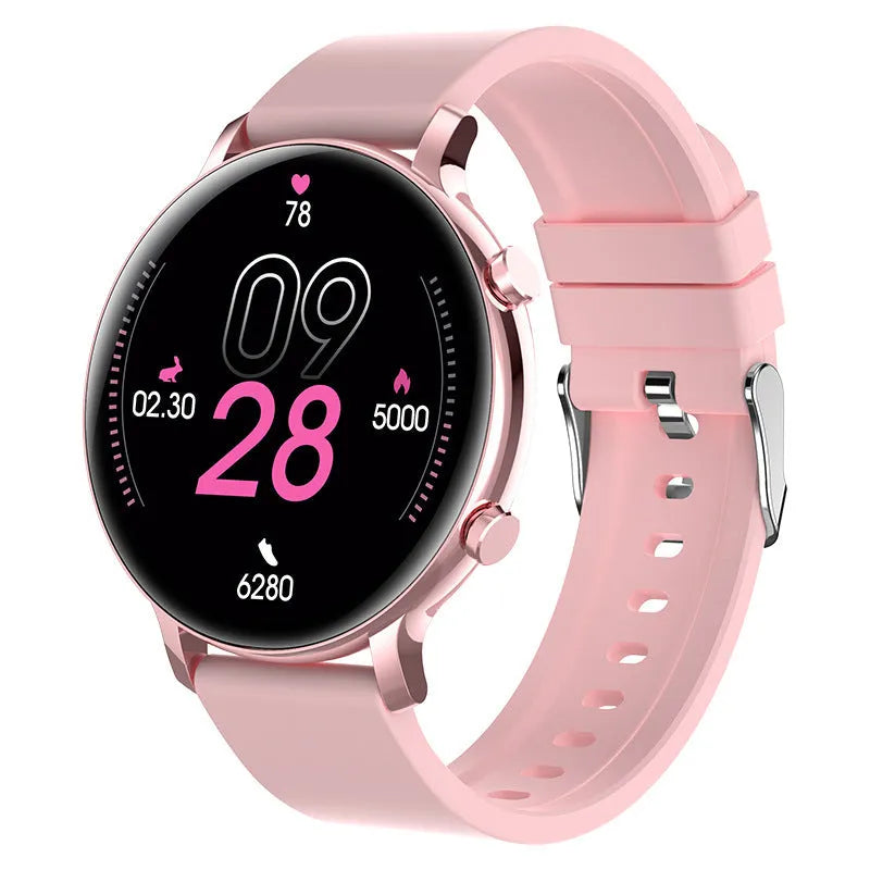 Black Bluetooth smartwatch with stainless steel strap showing call and heart rate monitoring functions on screen.