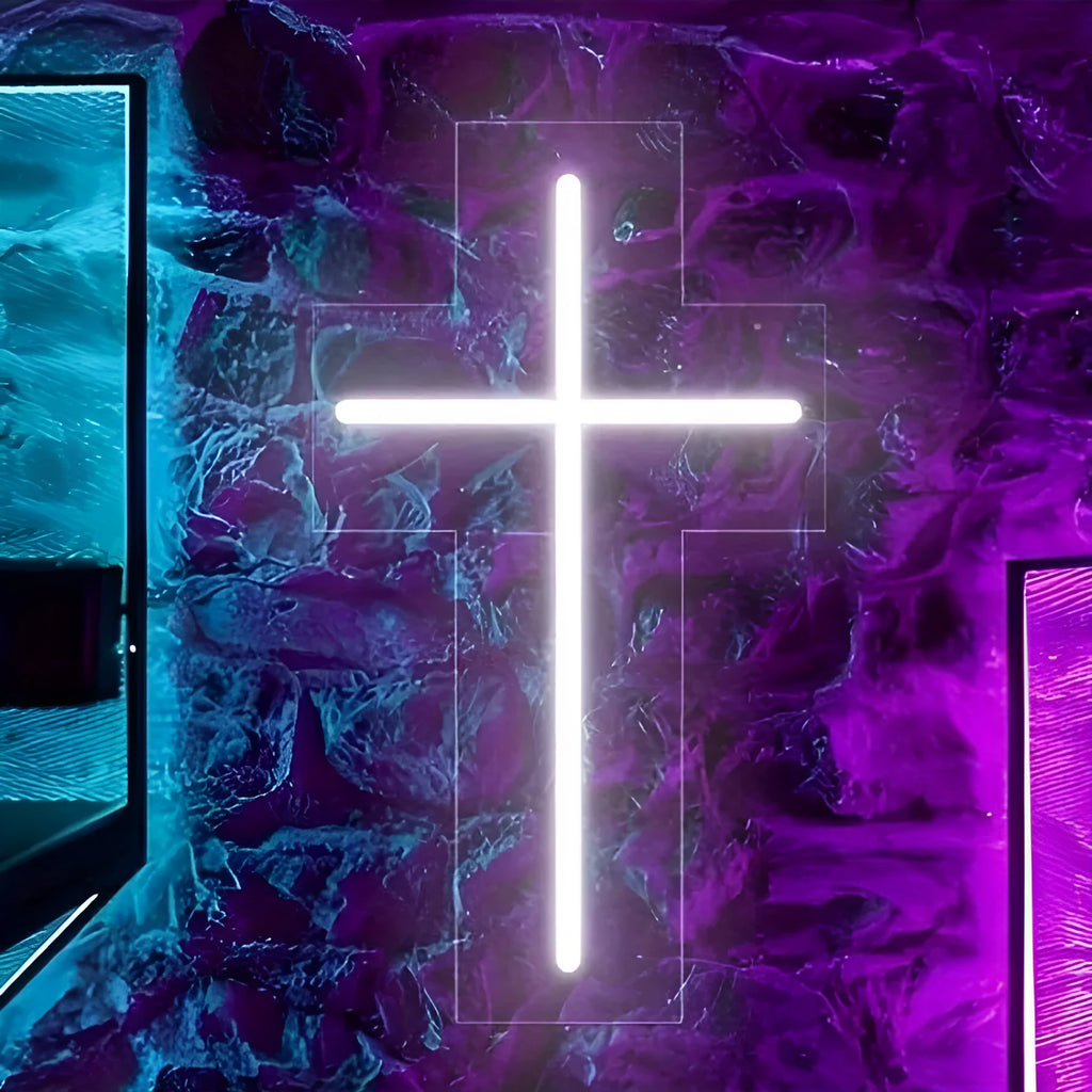 Neon cross glowing ambience light in word style with USB 5V socket power, 23cm size option