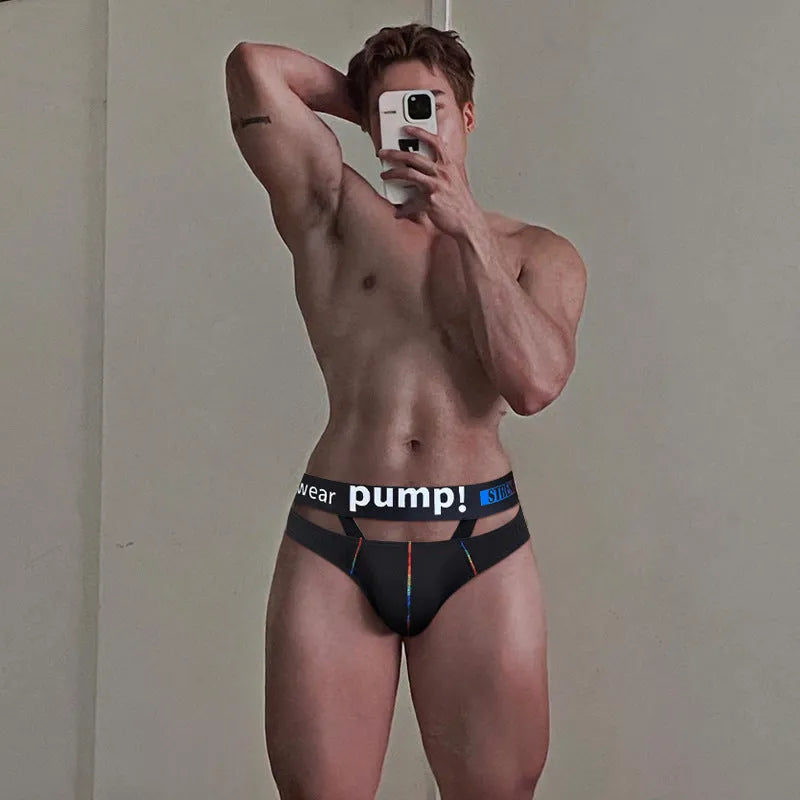 Men's low-waist modal briefs in black and white colour options showing solid design