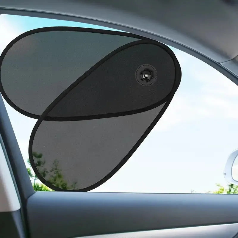 Black stretchy car side window sunshade for baby attached with suction cups