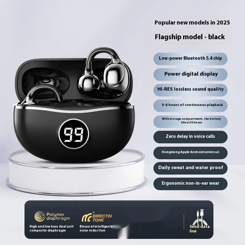 D151 wireless bone conduction Bluetooth headset with digital display, apricot colour, sports style