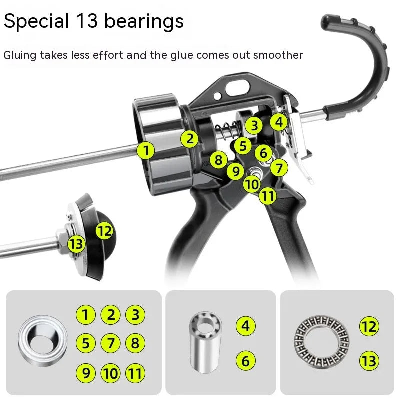 Aluminium alloy 13-bearing automatic adhesive breaking glass glue gun for sealant application