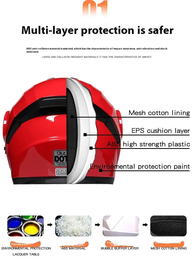 Full face ABS motorcycle helmet in matte black with black ribbon detailing, S to XL sizing options
