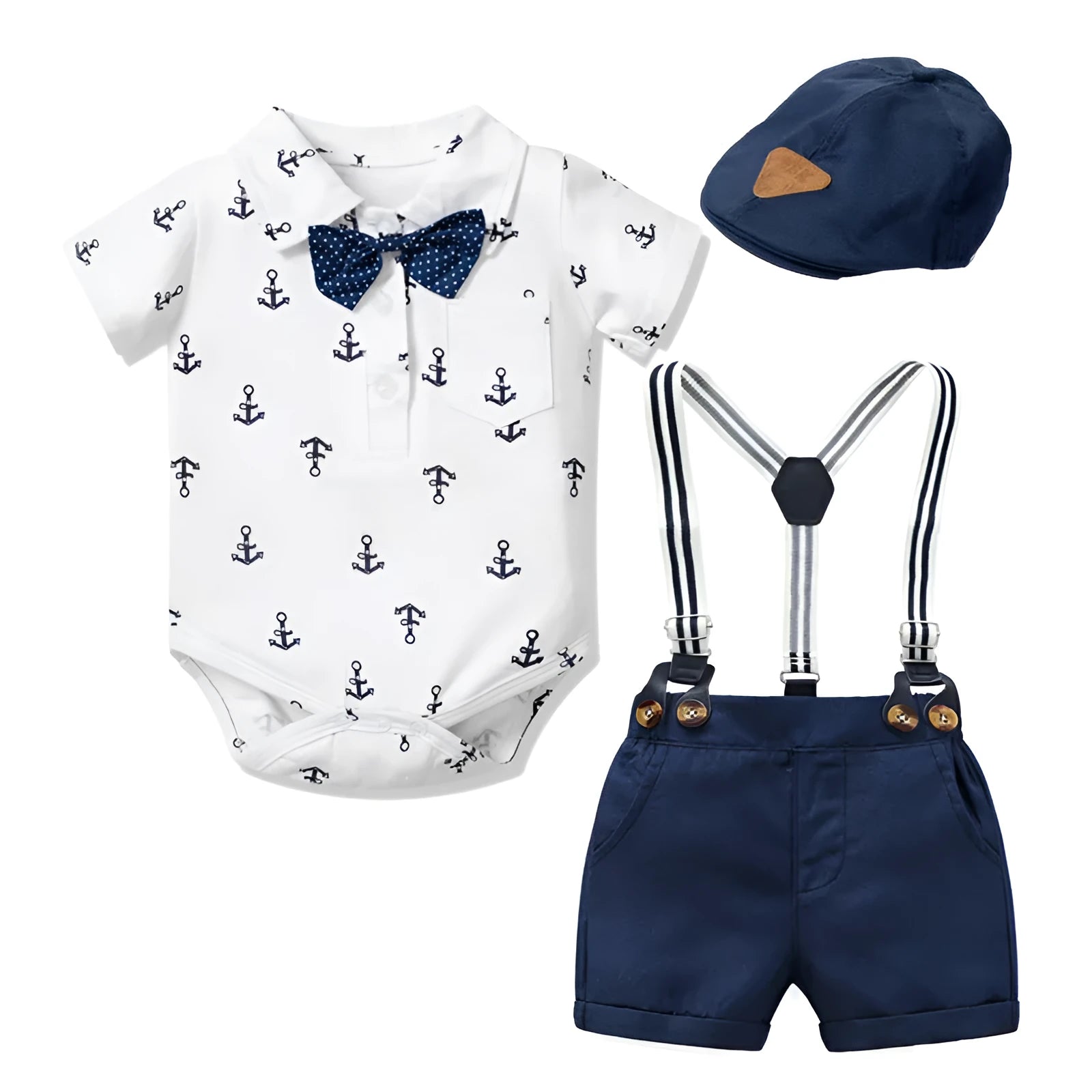 Cotton baby boy triangle romper in blue or white with European style design